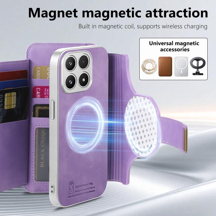 For Xiaomi 17 Precision Hole Silver-Edged Ring RFID Blocking Zipper Wallet Magnetic Vegan Leather Phone Case