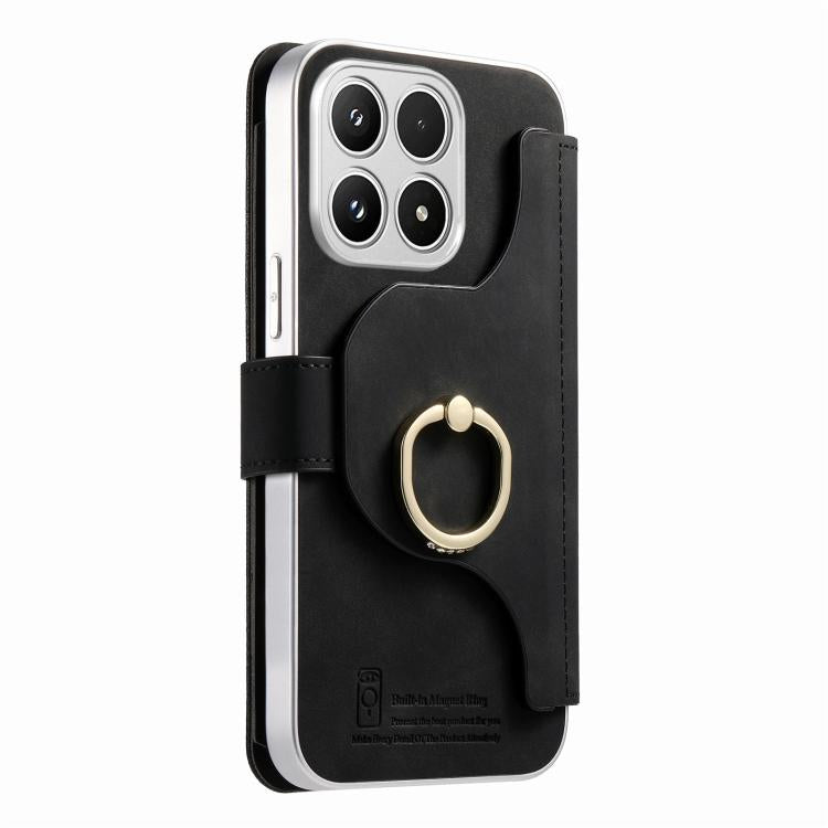 For Xiaomi 17 Precision Hole Silver-Edged Ring RFID Blocking Zipper Wallet Magnetic Vegan Leather Phone Case