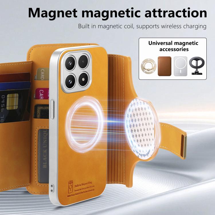 For Xiaomi 17 Precision Hole Silver-Edged Ring RFID Blocking Zipper Wallet Magnetic Vegan Leather Phone Case