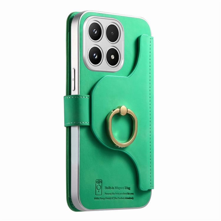 For Xiaomi 17 Precision Hole Silver-Edged Ring RFID Blocking Zipper Wallet Magnetic Vegan Leather Phone Case