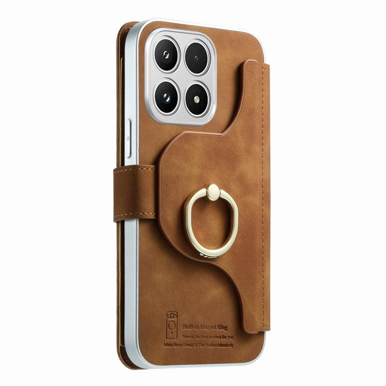 For Xiaomi 17 Precision Hole Silver-Edged Ring RFID Blocking Zipper Wallet Magnetic Vegan Leather Phone Case