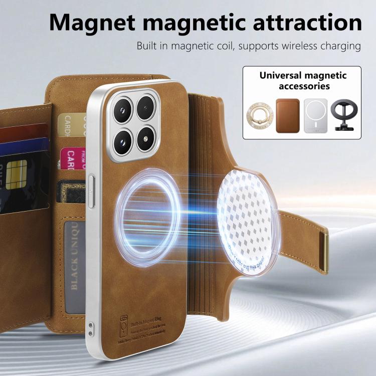 For Xiaomi 17 Precision Hole Silver-Edged Ring RFID Blocking Zipper Wallet Magnetic Vegan Leather Phone Case