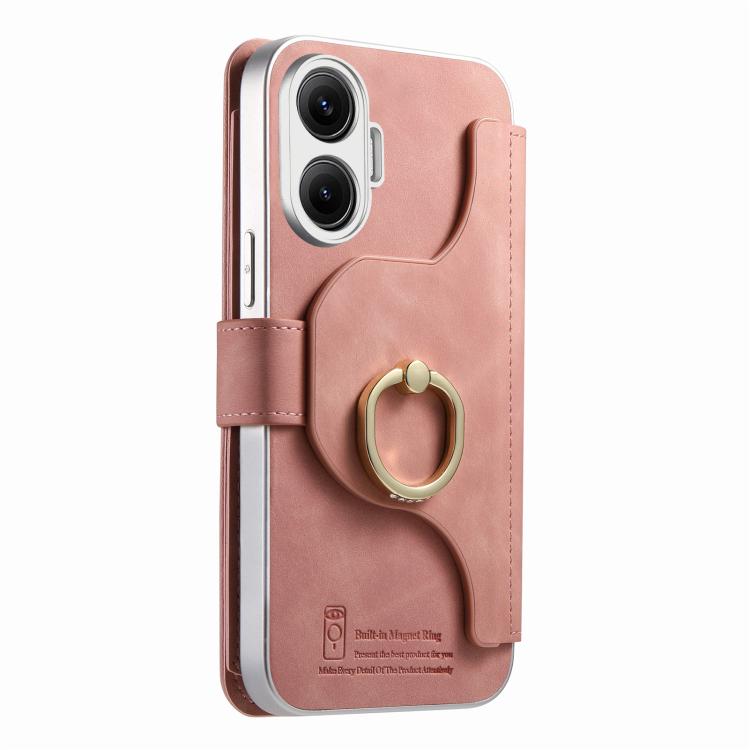 For Redmi Turbo 4 Pro / Poco F7 Precision Hole Silver-Edged Ring RFID Blocking Zipper Wallet Magnetic Vegan Leather Phone Case