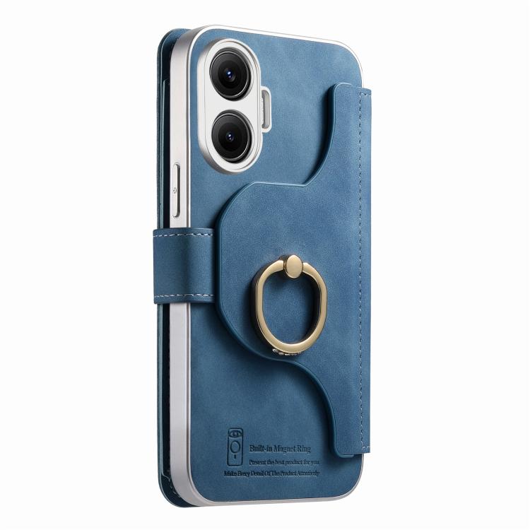 For Redmi Turbo 4 Pro / Poco F7 Precision Hole Silver-Edged Ring RFID Blocking Zipper Wallet Magnetic Vegan Leather Phone Case