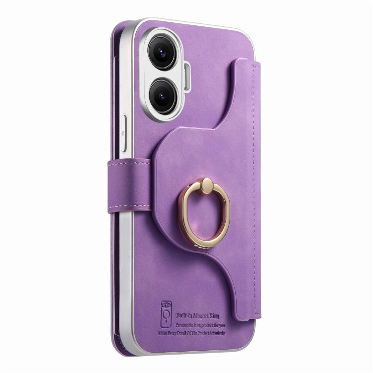 For Redmi Turbo 4 Pro / Poco F7 Precision Hole Silver-Edged Ring RFID Blocking Zipper Wallet Magnetic Vegan Leather Phone Case