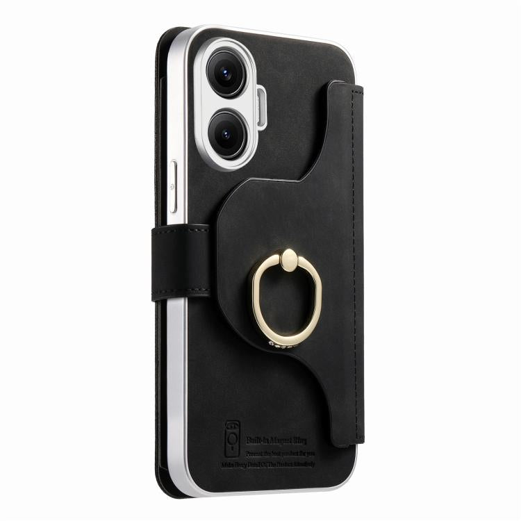 For Redmi Turbo 4 Pro / Poco F7 Precision Hole Silver-Edged Ring RFID Blocking Zipper Wallet Magnetic Vegan Leather Phone Case