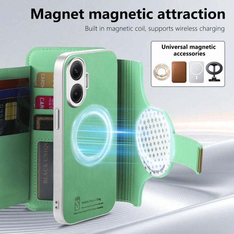 For Redmi Turbo 4 Pro / Poco F7 Precision Hole Silver-Edged Ring RFID Blocking Zipper Wallet Magnetic Vegan Leather Phone Case