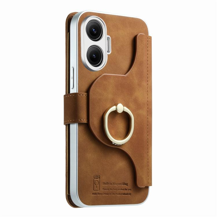 For Redmi Turbo 4 Pro / Poco F7 Precision Hole Silver-Edged Ring RFID Blocking Zipper Wallet Magnetic Vegan Leather Phone Case