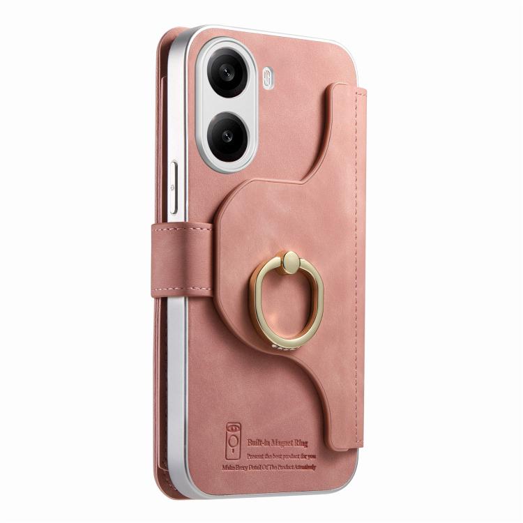 For Redmi Turbo 4 Precision Hole Silver-Edged Ring RFID Blocking Zipper Wallet Magnetic Vegan Leather Phone Case