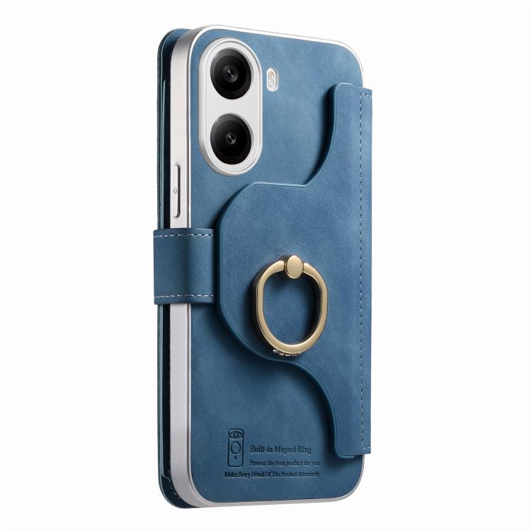 For Redmi Turbo 4 Precision Hole Silver-Edged Ring RFID Blocking Zipper Wallet Magnetic Vegan Leather Phone Case