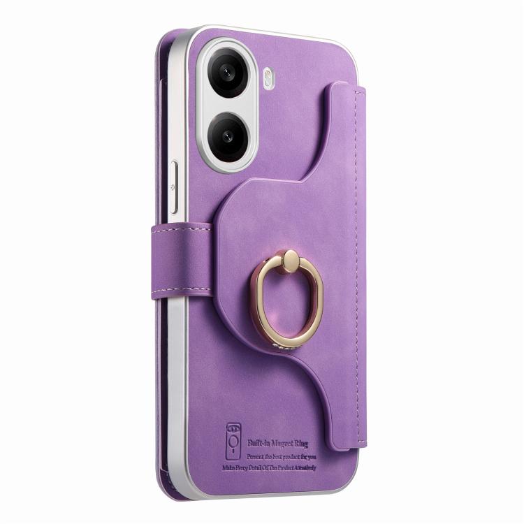For Redmi Turbo 4 Precision Hole Silver-Edged Ring RFID Blocking Zipper Wallet Magnetic Vegan Leather Phone Case