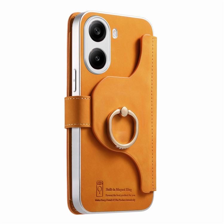 For Redmi Turbo 4 Precision Hole Silver-Edged Ring RFID Blocking Zipper Wallet Magnetic Vegan Leather Phone Case
