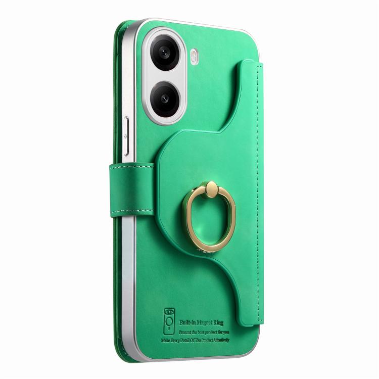 For Redmi Turbo 4 Precision Hole Silver-Edged Ring RFID Blocking Zipper Wallet Magnetic Vegan Leather Phone Case
