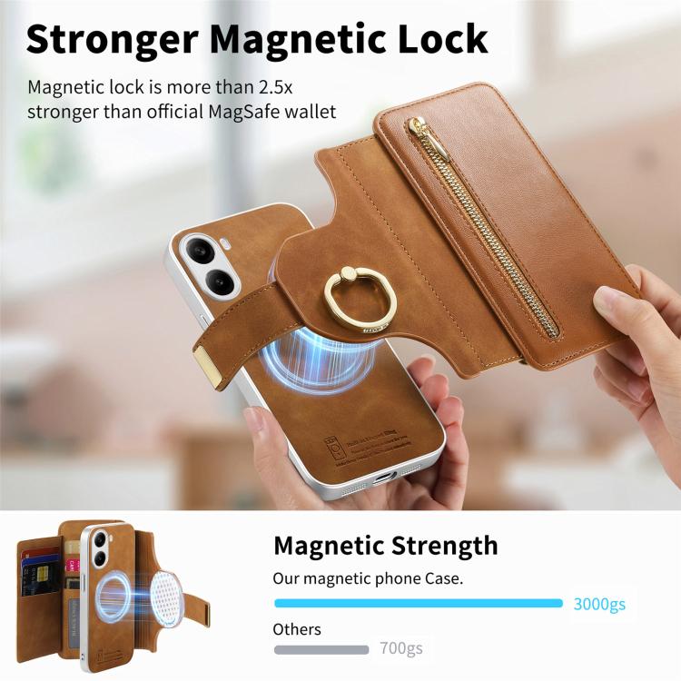 For Redmi Turbo 4 Precision Hole Silver-Edged Ring RFID Blocking Zipper Wallet Magnetic Vegan Leather Phone Case