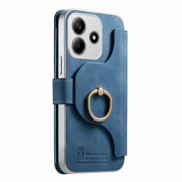 For Redmi Note 14 5G Precision Hole Silver-Edged Ring RFID Blocking Zipper Wallet Magnetic Vegan Leather Phone Case