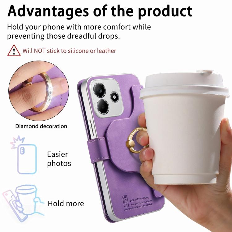 For Redmi Note 14 5G Precision Hole Silver-Edged Ring RFID Blocking Zipper Wallet Magnetic Vegan Leather Phone Case