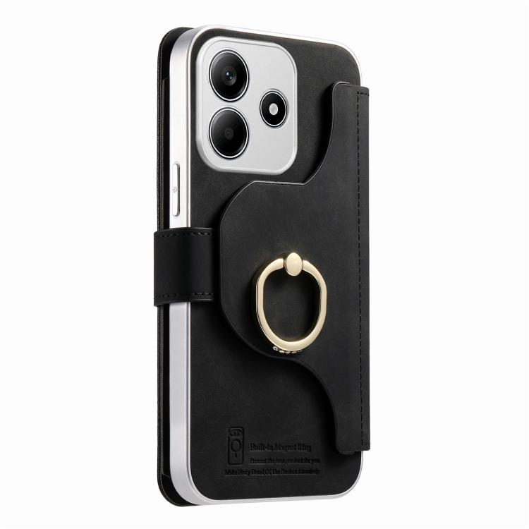 For Redmi Note 14 5G Precision Hole Silver-Edged Ring RFID Blocking Zipper Wallet Magnetic Vegan Leather Phone Case