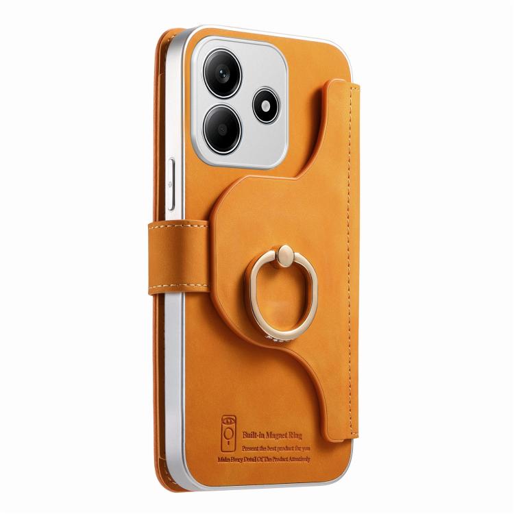 For Redmi Note 14 5G Precision Hole Silver-Edged Ring RFID Blocking Zipper Wallet Magnetic Vegan Leather Phone Case