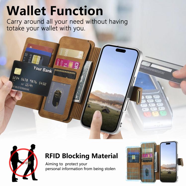 For Redmi Note 14 5G Precision Hole Silver-Edged Ring RFID Blocking Zipper Wallet Magnetic Vegan Leather Phone Case