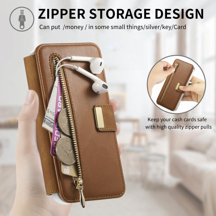 For Redmi Note 14 5G Precision Hole Silver-Edged Ring RFID Blocking Zipper Wallet Magnetic Vegan Leather Phone Case