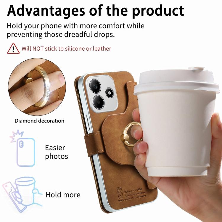 For Redmi Note 14 5G Precision Hole Silver-Edged Ring RFID Blocking Zipper Wallet Magnetic Vegan Leather Phone Case