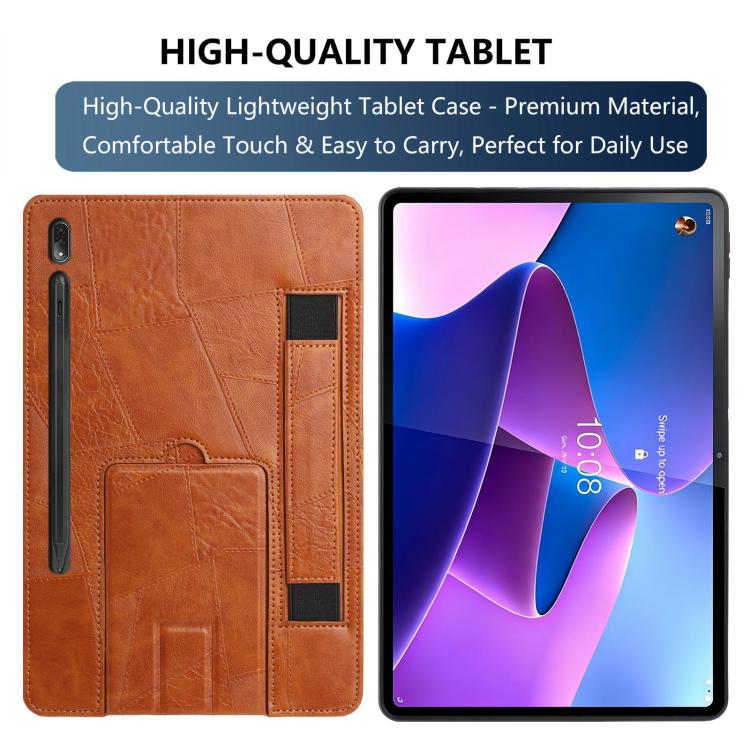 For Lenovo P12 Pro 12.7 2025 Wristband Retro Vegan Leather Back Tablet Case with Holder