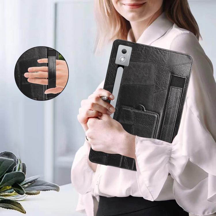 For Lenovo Xiaoxin Pro 12.7 2023 Wristband Retro Vegan Leather Back Tablet Case with Holder
