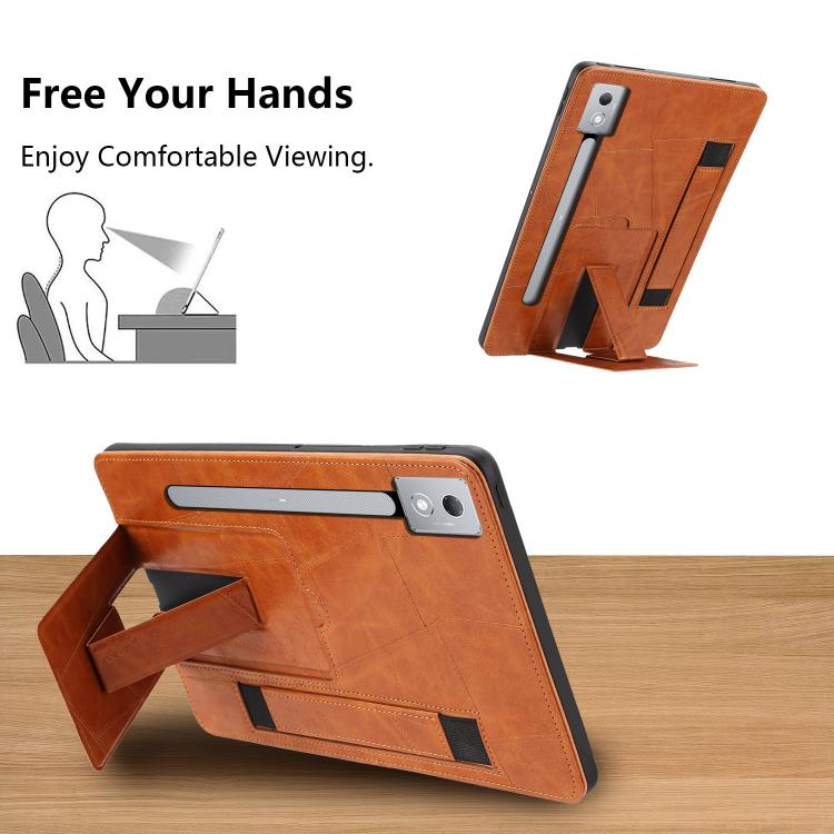 For Lenovo Xiaoxin Pro 12.7 2023 Wristband Retro Vegan Leather Back Tablet Case with Holder