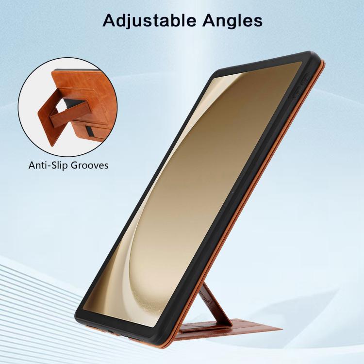For Galaxy Tab A11+ / A9+ Wristband Retro Vegan Leather Back Tablet Case with Holder
