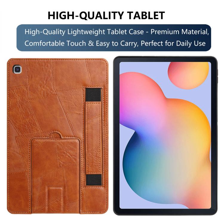 For Galaxy Tab S6 Lite 2024 / P610 Wristband Retro Vegan Leather Back Tablet Case with Holder