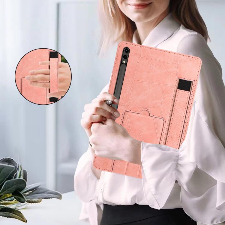 For Galaxy Tab S10+ / S9 FE+ / S9+ Wristband Retro Vegan Leather Back Tablet Case with Holder