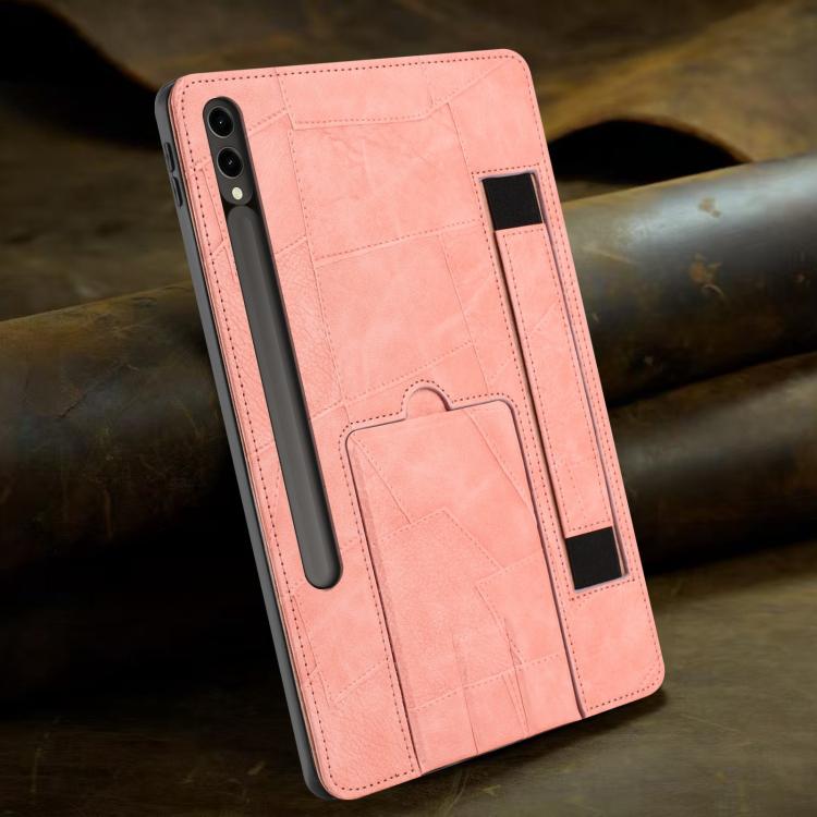 For Galaxy Tab S10+ / S9 FE+ / S9+ Wristband Retro Vegan Leather Back Tablet Case with Holder
