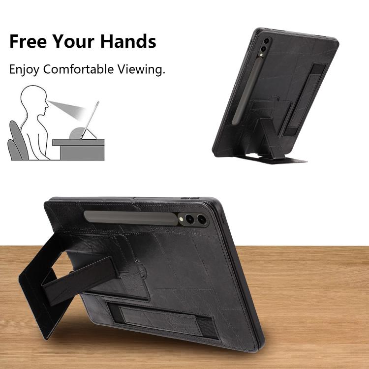 For Galaxy Tab S10+ / S9 FE+ / S9+ Wristband Retro Vegan Leather Back Tablet Case with Holder