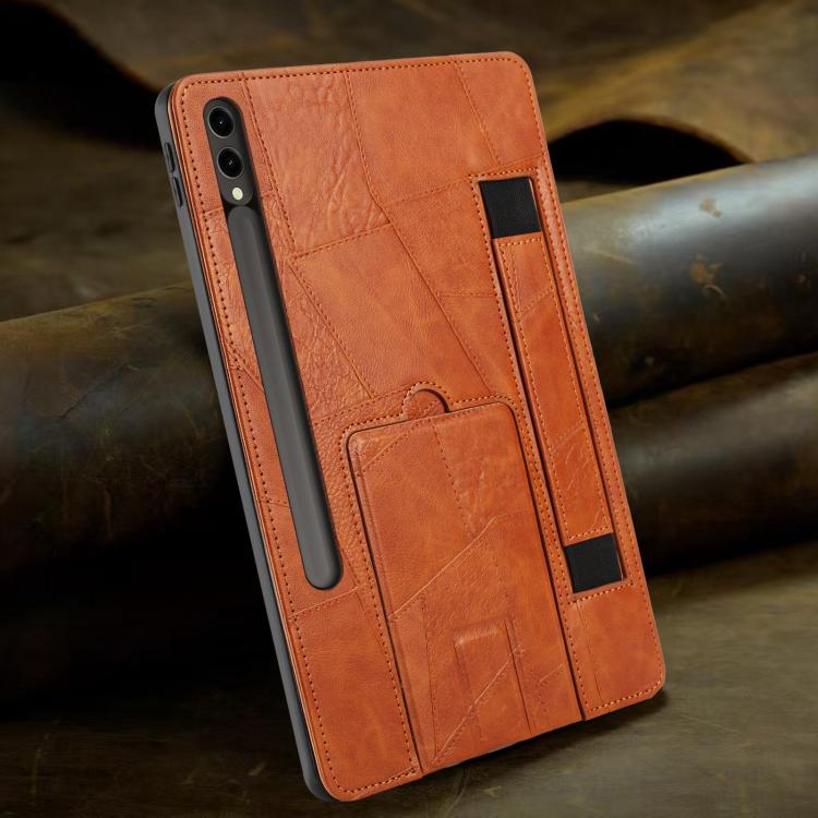 For Galaxy Tab S10+ / S9 FE+ / S9+ Wristband Retro Vegan Leather Back Tablet Case with Holder