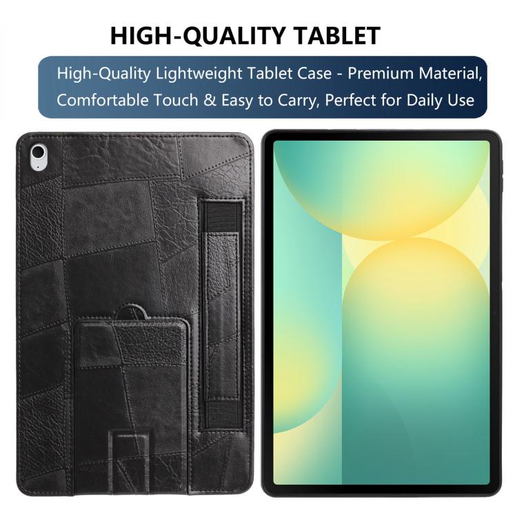 For Galaxy Tab S10 FE+ Wristband Retro Vegan Leather Back Tablet Case with Holder