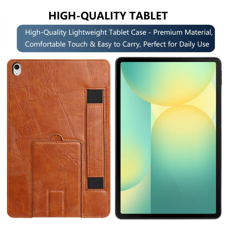For Galaxy Tab S10 FE+ Wristband Retro Vegan Leather Back Tablet Case with Holder