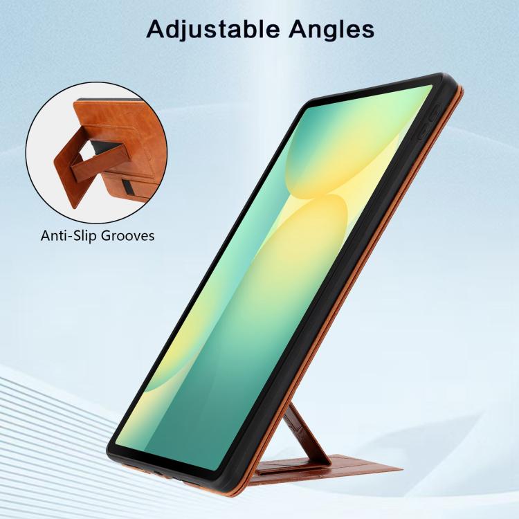 For Galaxy Tab S10 FE+ Wristband Retro Vegan Leather Back Tablet Case with Holder