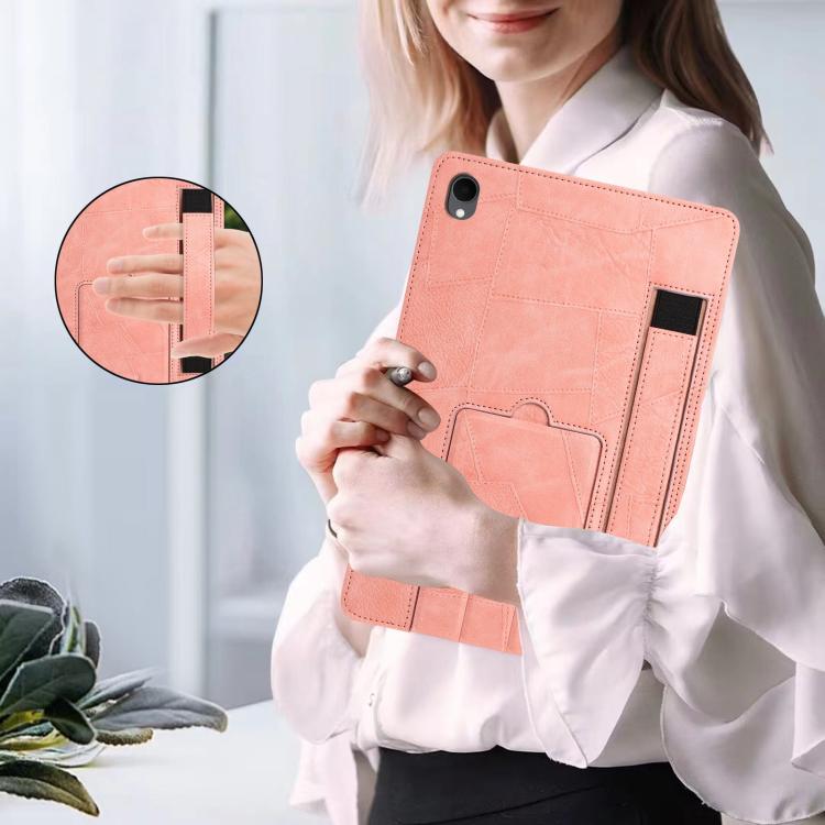 For Galaxy Tab S11 Wristband Retro Vegan Leather Back Tablet Case with Holder