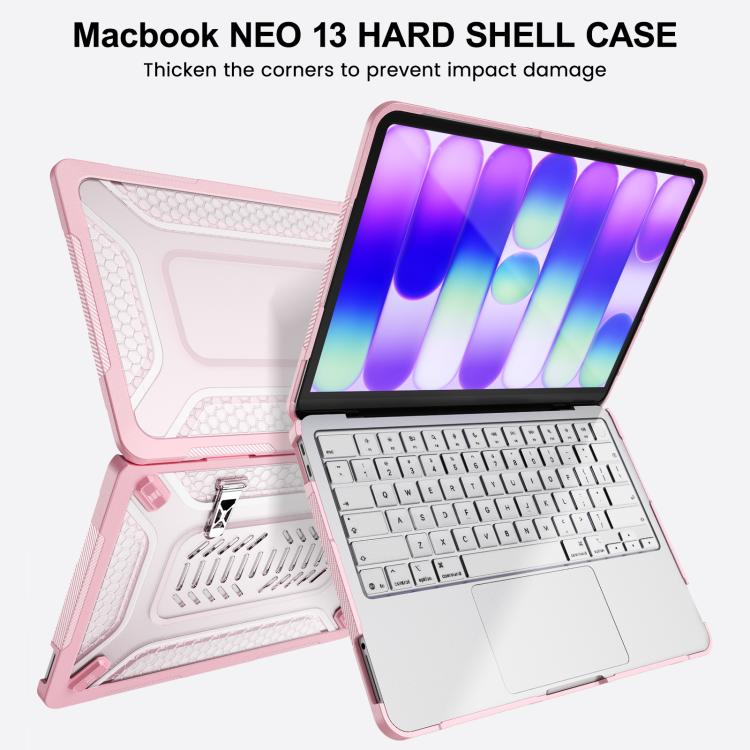 For MacBook Neo 13 inch 2026 A18 Pro A3404 PC Hybrid TPU Honeycomb Metal Stand Laptop Protective Case