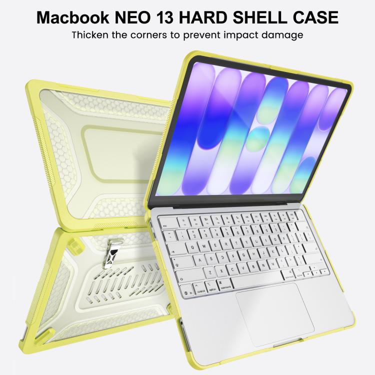 For MacBook Neo 13 inch 2026 A18 Pro A3404 PC Hybrid TPU Honeycomb Metal Stand Laptop Protective Case