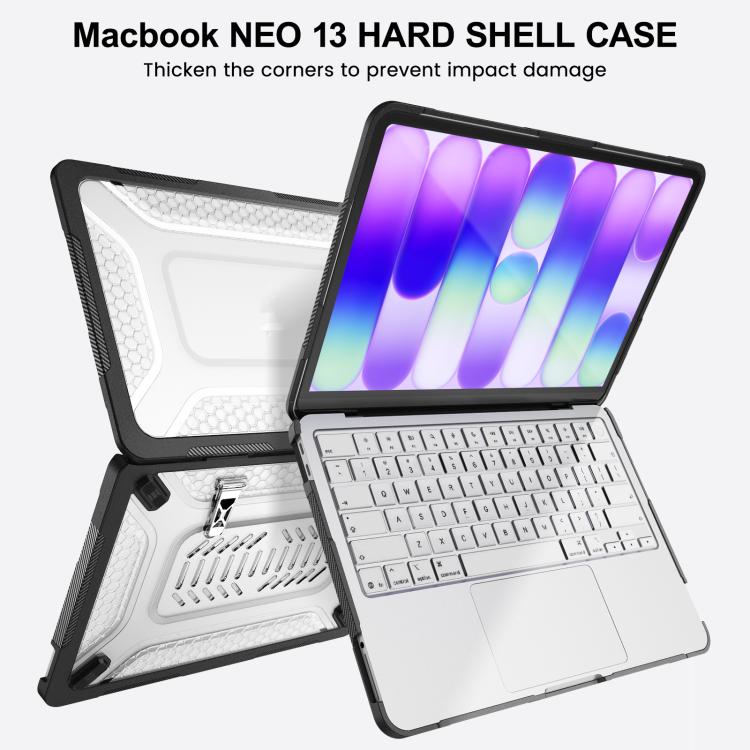 For MacBook Neo 13 inch 2026 A18 Pro A3404 PC Hybrid TPU Honeycomb Metal Stand Laptop Protective Case