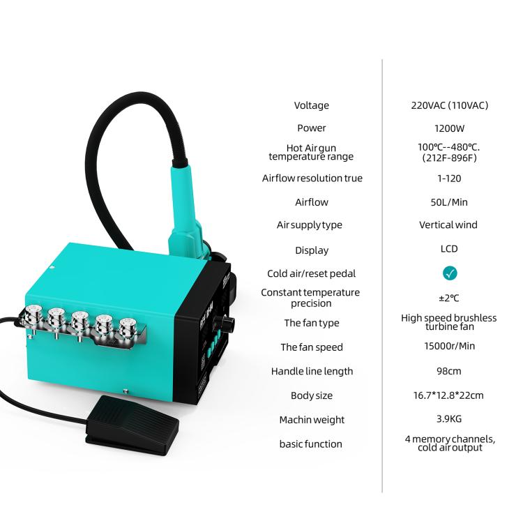 RF4 RF-H4 1200W 4 Memory Channels Hot Air Gun Digital Display Intelligent BGA Rework Station with Cold Air Pedal