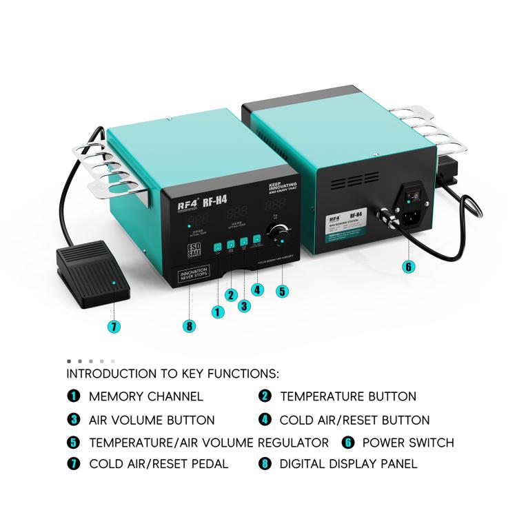 RF4 RF-H4 1200W 4 Memory Channels Hot Air Gun Digital Display Intelligent BGA Rework Station with Cold Air Pedal