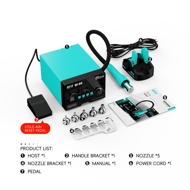 RF4 RF-H4 1200W 4 Memory Channels Hot Air Gun Digital Display Intelligent BGA Rework Station with Cold Air Pedal