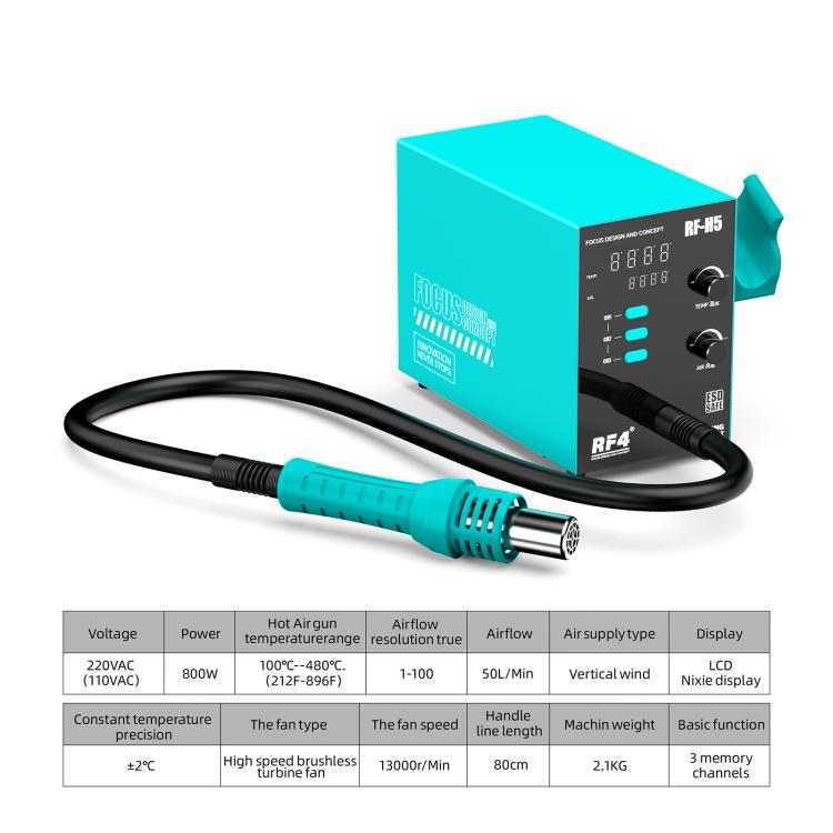 RF4 RF-H5 800W 3 Memory Channels Hot Air Gun Digital Display Intelligent BGA Rework Station