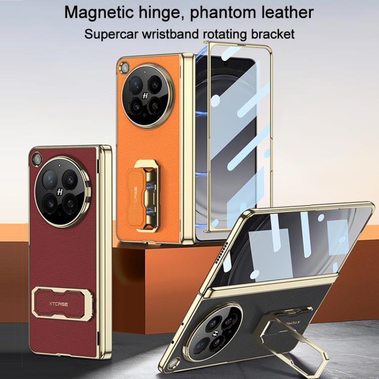 For OPPO Find N6 5G GKK Magnetic Folding Hinge Leather Phone Case with Supercar Wrist Strap Holder