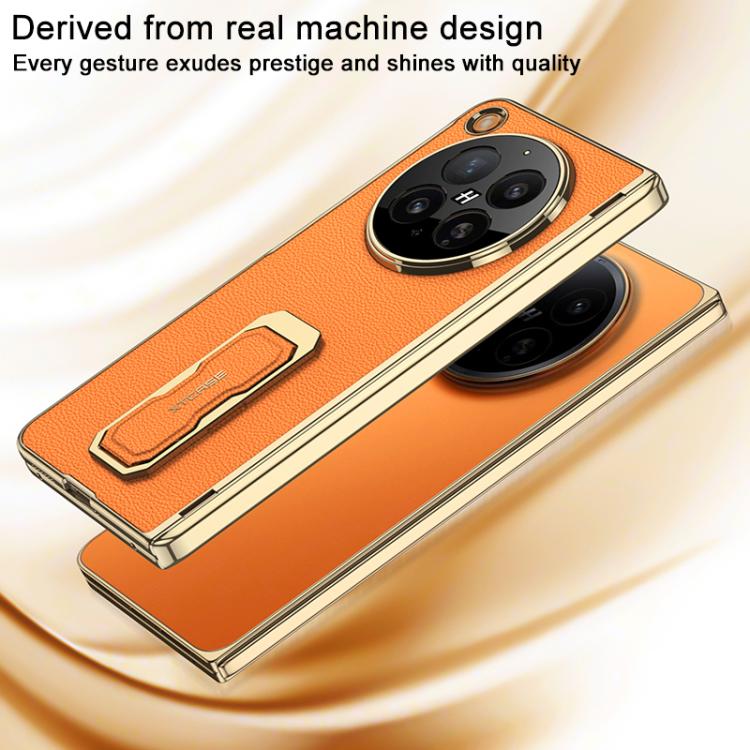 For OPPO Find N6 5G GKK Magnetic Folding Hinge Leather Phone Case with Supercar Wrist Strap Holder