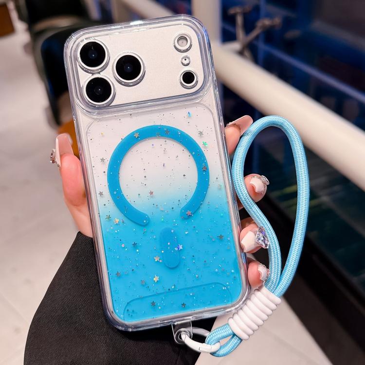For iPhone 17 Pro Precise Hole Shockproof Gradient Epoxy Magnetic Phone Case With Lanyard