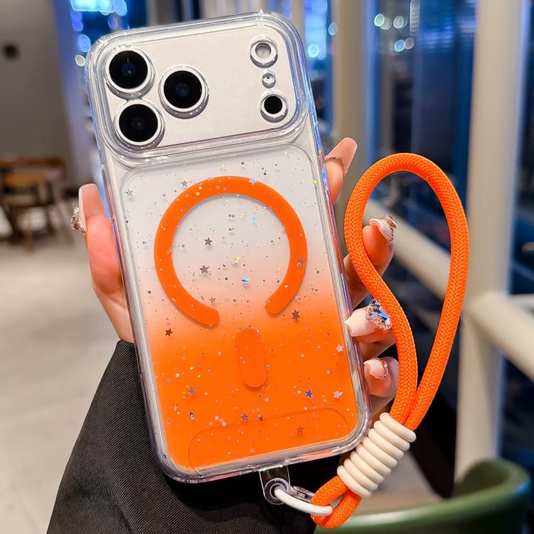 For iPhone 17 Pro Precise Hole Shockproof Gradient Epoxy Magnetic Phone Case With Lanyard