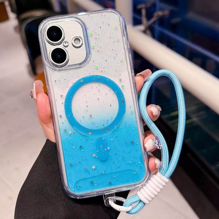 For iPhone 17 Precise Hole Shockproof Gradient Epoxy Magnetic Phone Case With Lanyard